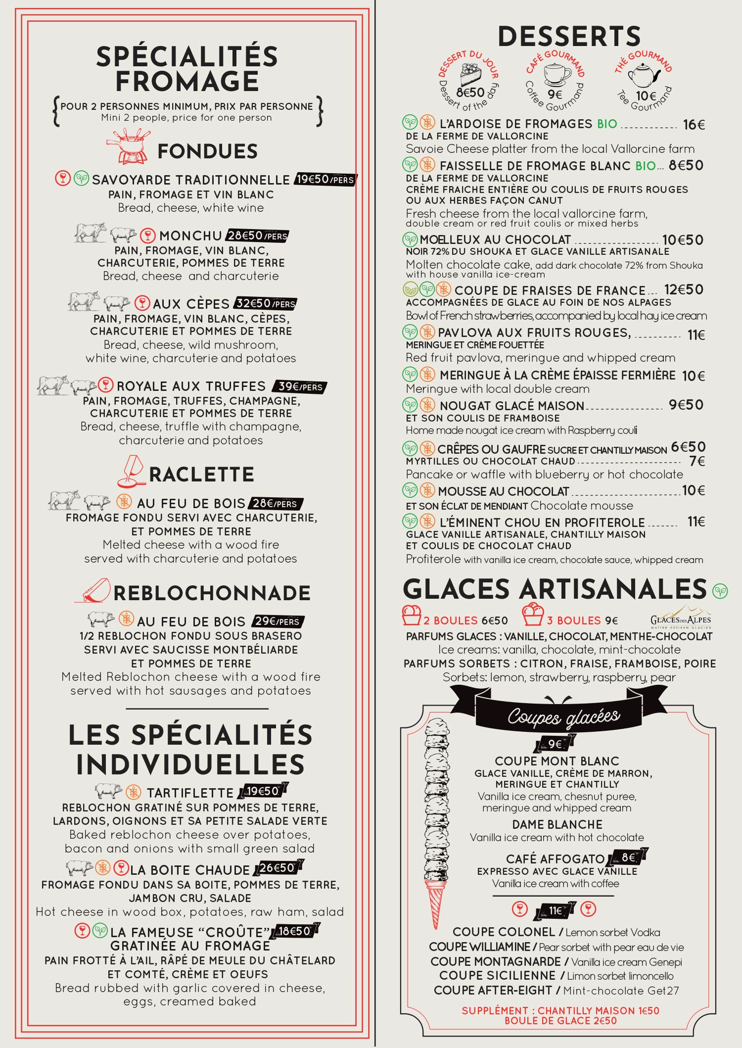 Carte restaurant Le Monchu 2022