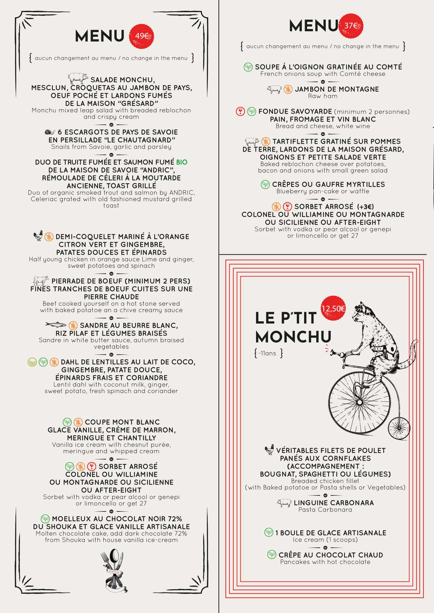 Carte restaurant Le Monchu