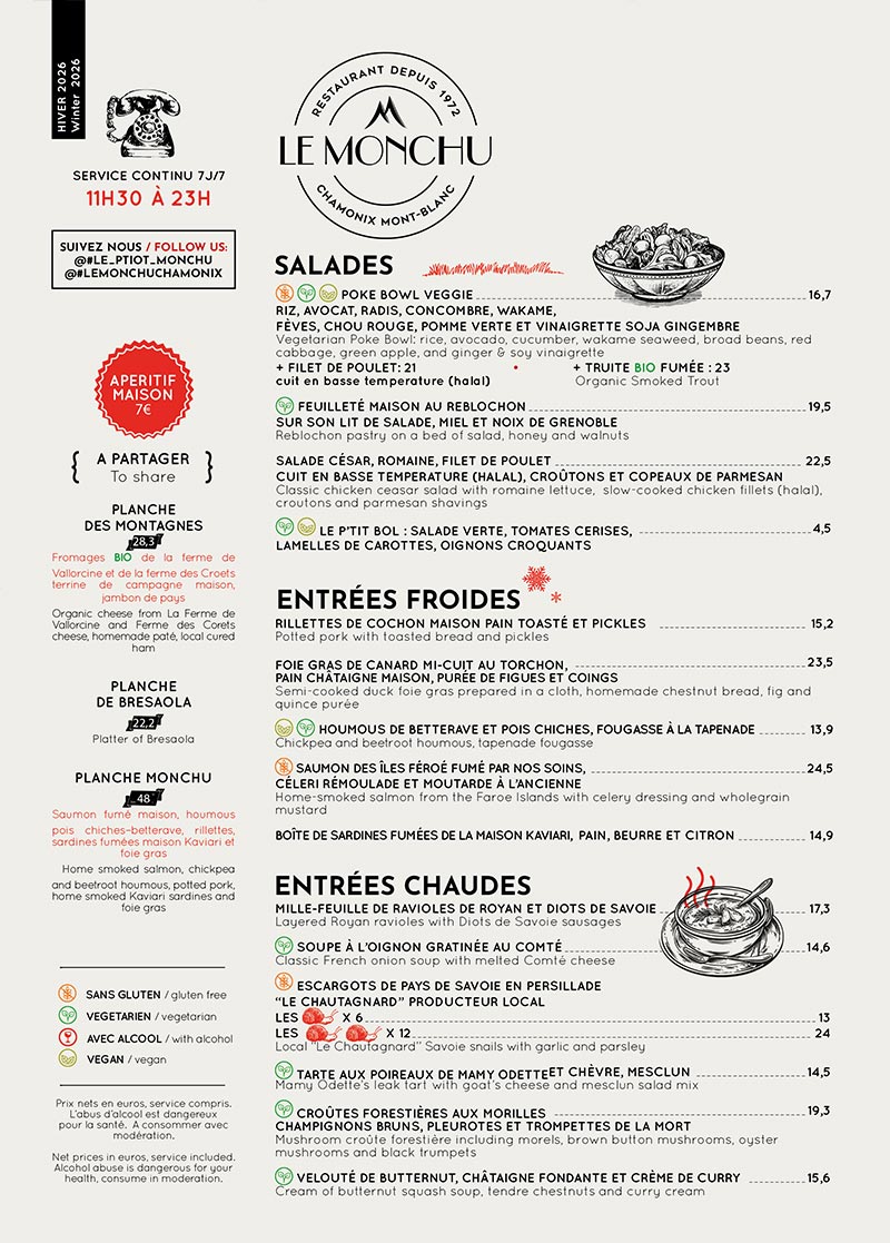 Carte restaurant Le Monchu Carte restaurant Le Monchu