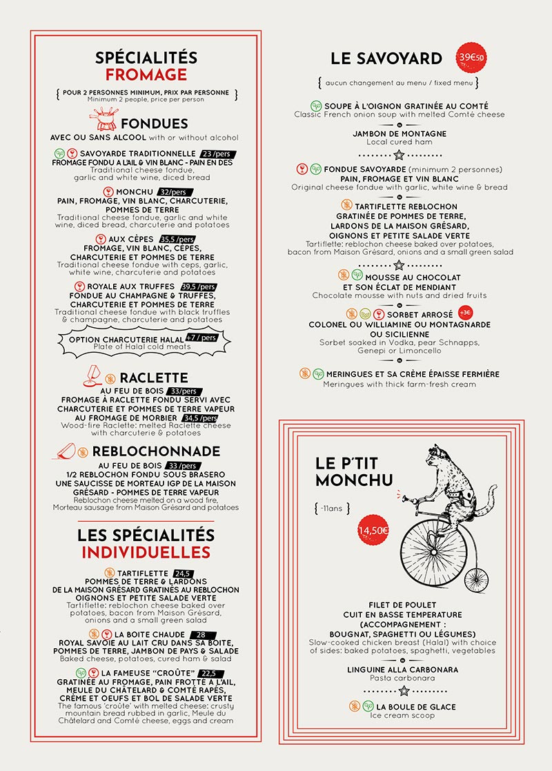 Carte restaurant Le Monchu Carte restaurant Le Monchu